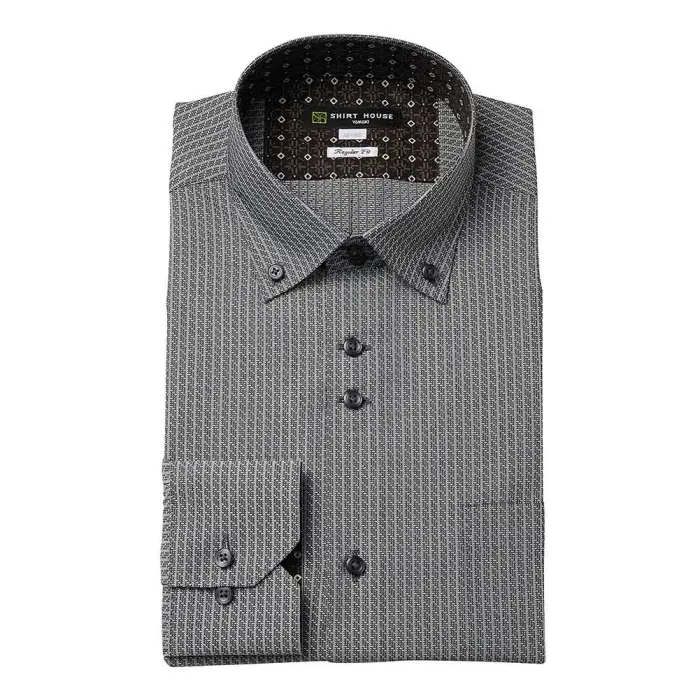 ワイシャツ 形態安定 長袖 グレー ドゥエボットーニ 標準 レギュラーフィット シャツハウス メンズ ドレスシャツ