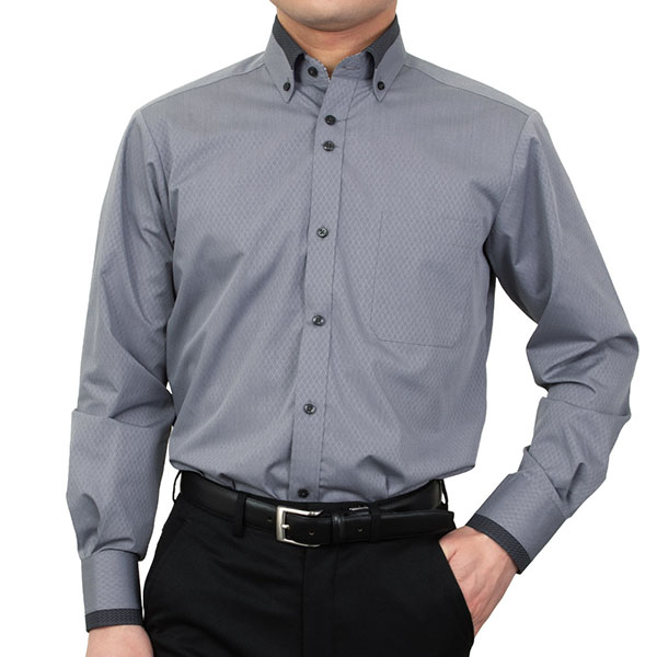 ワイシャツ 総柄 グレー ドビー SWAN・ブラックレーベル｜SHIRT HOUSE