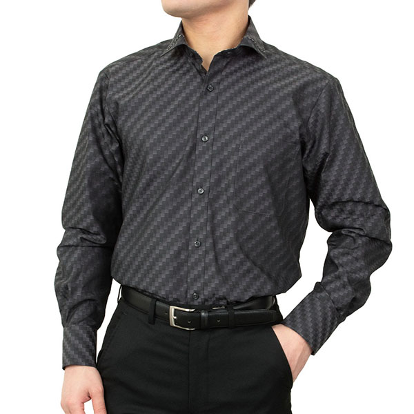 ワイシャツ 総柄 チャコール ツイル SWAN・ブラックレーベル｜SHIRT