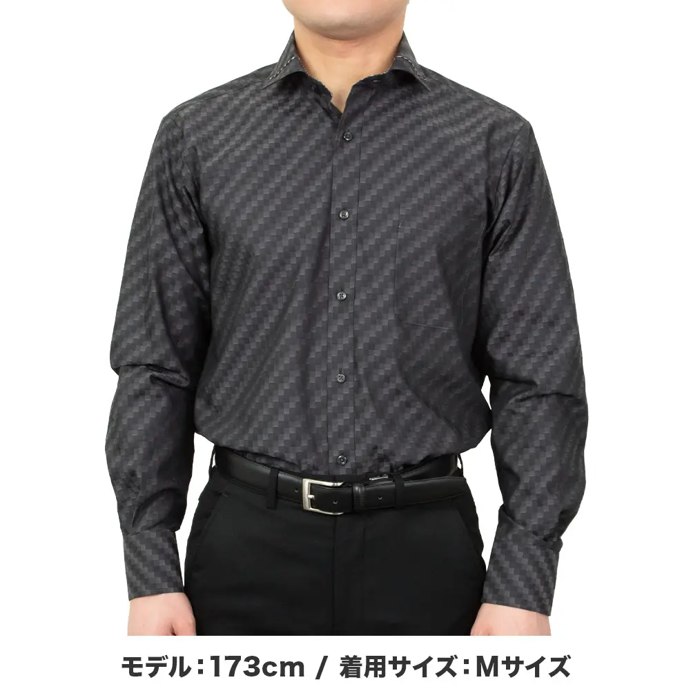 ワイシャツ 総柄 チャコール ツイル SWAN・ブラックレーベル｜SHIRT