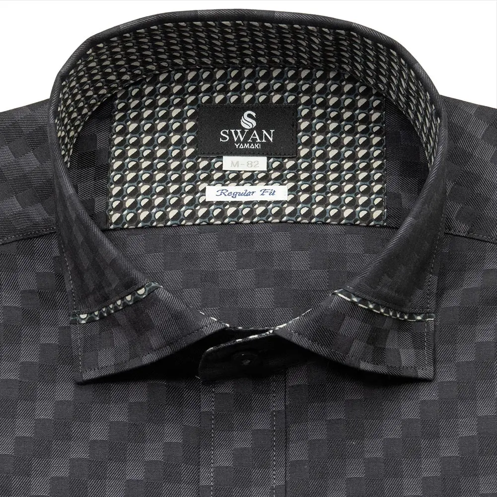 ワイシャツ 総柄 チャコール ツイル SWAN・ブラックレーベル｜SHIRT