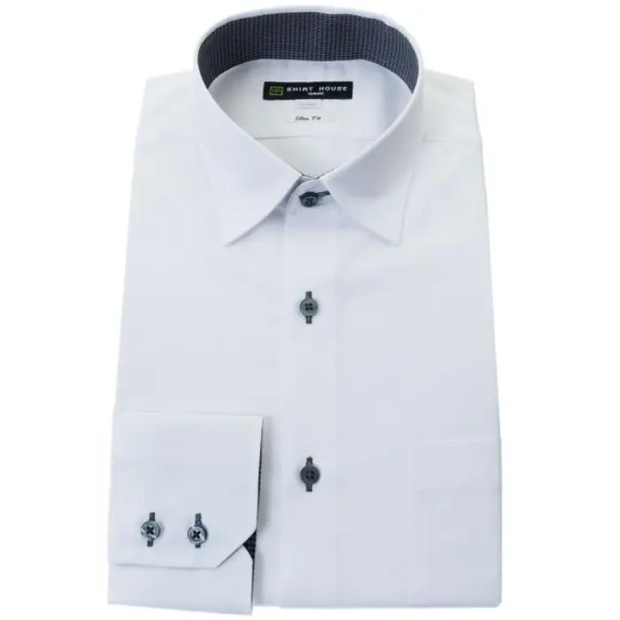 ワイシャツ 形態安定 長袖 白 ホワイト ドビー ショートレギュラーカラー スリム 細身 シャツハウス メンズ ドレスシャツ 