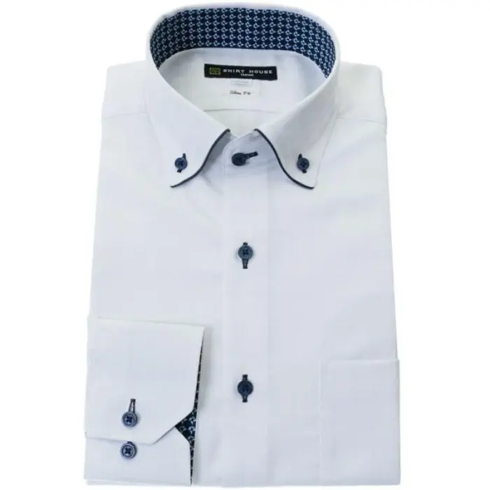 ワイシャツ 形態安定 長袖 白 ホワイト ドビー ボタンダウン スリム 細身 シャツハウス メンズ ドレスシャツ 