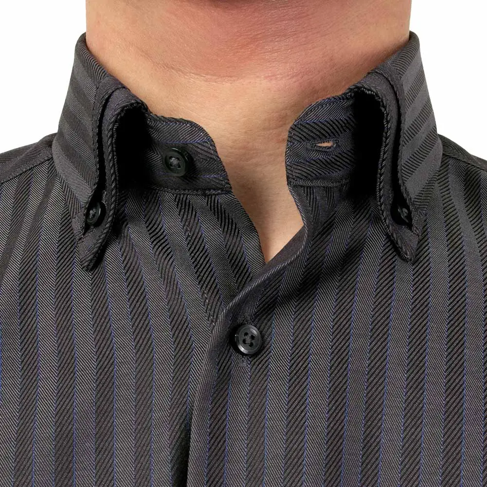 ワイシャツ スリムフィット ストライプ グレー ドビー SWAN・ブラック