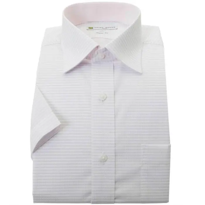 ワイシャツ 形態安定 半袖 パープル ドビー セミワイドカラー レギュラー フィット シャツハウス メンズ ドレスシャツ