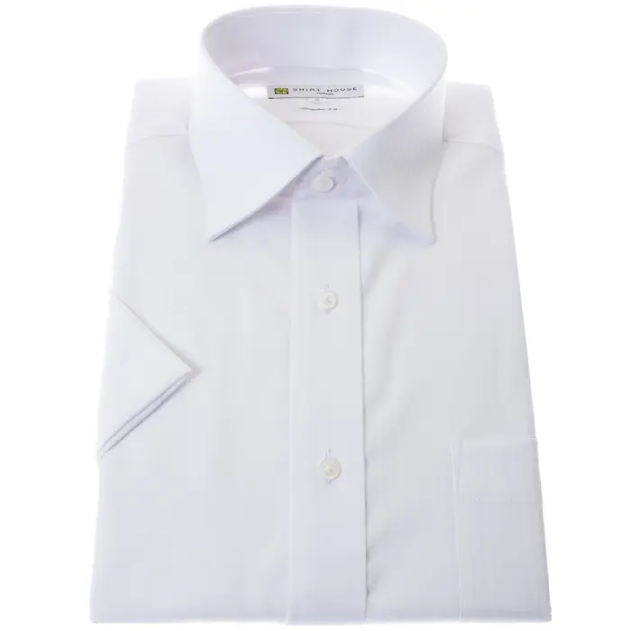 ワイシャツ 形態安定 半袖 夏 白 ドビーチェック セミワイドカラー レギュラー フィット シャツハウス メンズ ドレスシャツ
