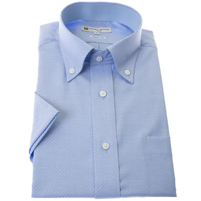 ワイシャツ 形態安定 半袖 夏 ブルードビー 青 ボタンダウン レギュラー フィット シャツハウス メンズ ドレスシャツ