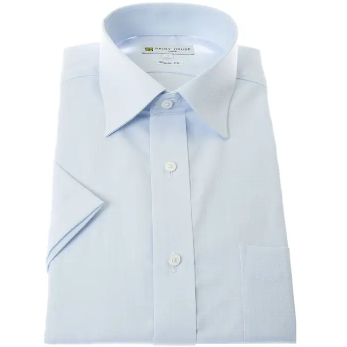 ワイシャツ 形態安定 半袖 夏 青 ブルー ドビー セミワイドカラー レギュラー フィット シャツハウス メンズ ドレスシャツ
