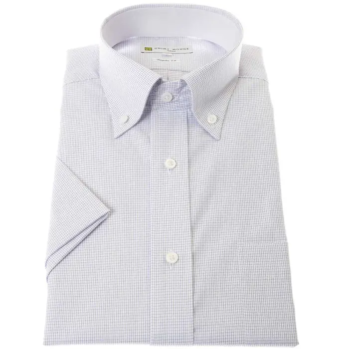 ワイシャツ 形態安定 半袖 夏 パープルチェック 紫 ボタンダウン レギュラー フィット シャツハウス メンズ ドレスシャツ