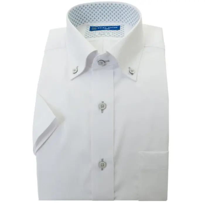 ワイシャツ 形態安定 半袖 父の日白ドビー ボタンダウン レギュラー フィット シャツハウス メンズ