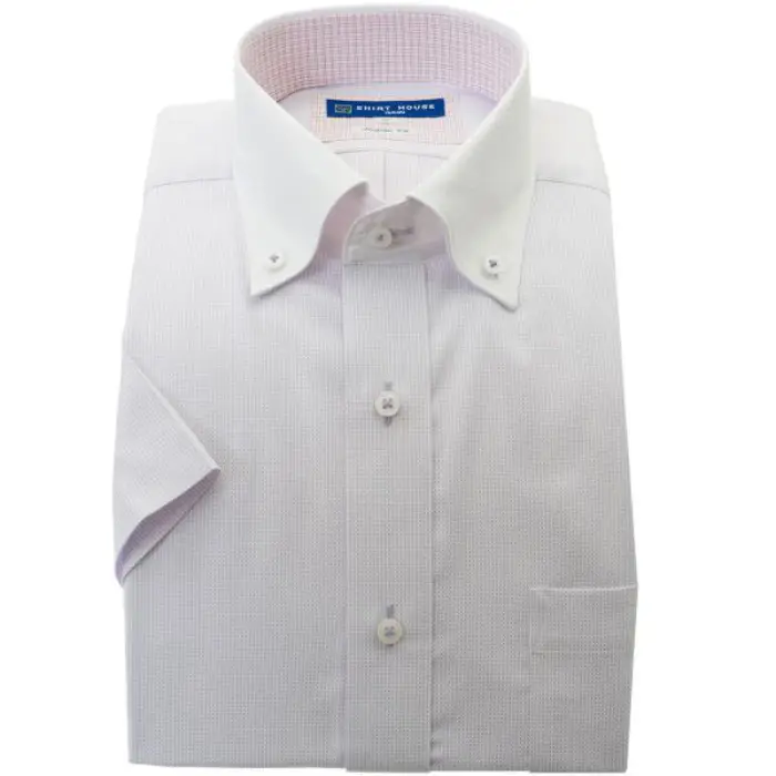ワイシャツ 形態安定 半袖 父の日パープル 紫 ドビー クレリック ボタンダウン レギュラー フィット シャツハウス メンズ