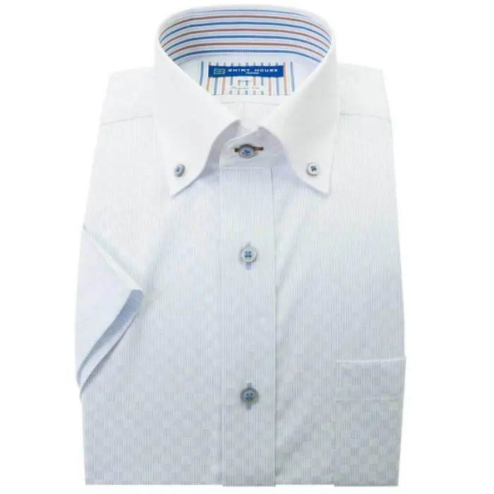 ワイシャツ 形態安定 半袖 父の日 ブルー ドビー クレリック ボタンダウン レギュラー フィット シャツハウス メンズ