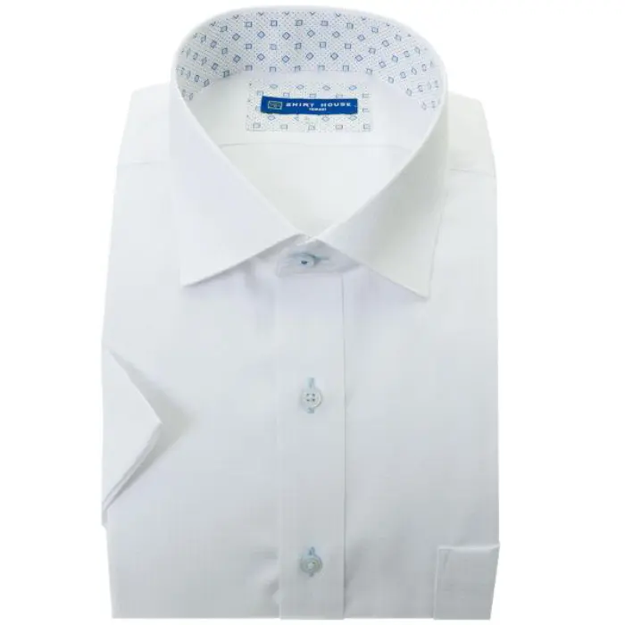 ワイシャツ 形態安定 キングサイズ 大寸 半袖 白ドビー ワイドカラー レギュラー フィット シャツハウス メンズ ドレスシャツ 