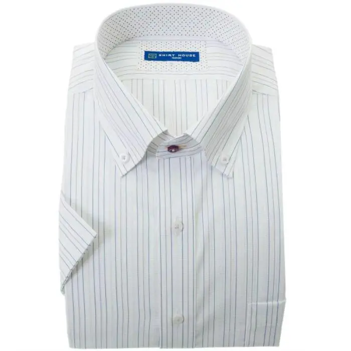 ワイシャツ 形態安定 キングサイズ 大寸 半袖 パープル ストライプ ボタンダウン レギュラー フィット シャツハウス メンズ ドレスシャツ 