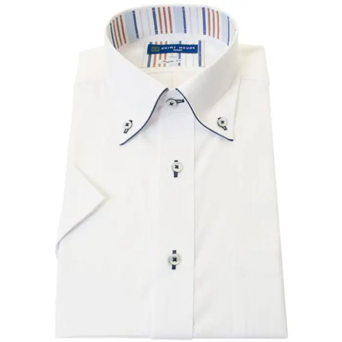 ワイシャツ 形態安定 半袖 白ドビーチェック ホワイト ボタンダウン レギュラー フィット 消臭 吸水速乾 シャツハウス メンズ