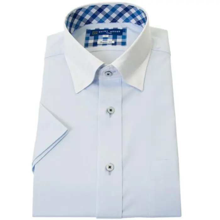 ワイシャツ 形態安定 半袖 ブルードビー 青 クレリック スナップダウン レギュラー フィット 消臭 吸水速乾 シャツハウス メンズ