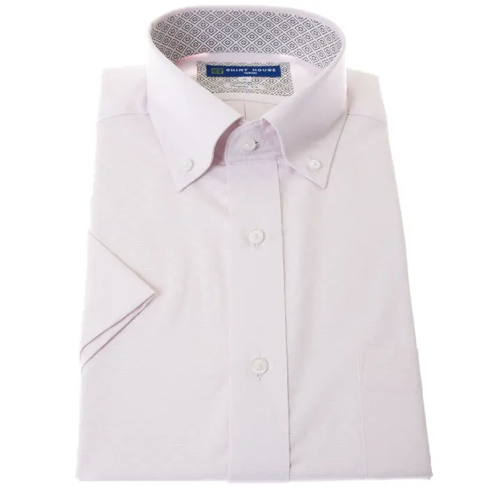 ワイシャツ 形態安定 半袖 ピンクドビー ボタンダウン レギュラー フィット 消臭 吸水速乾 シャツハウス メンズ