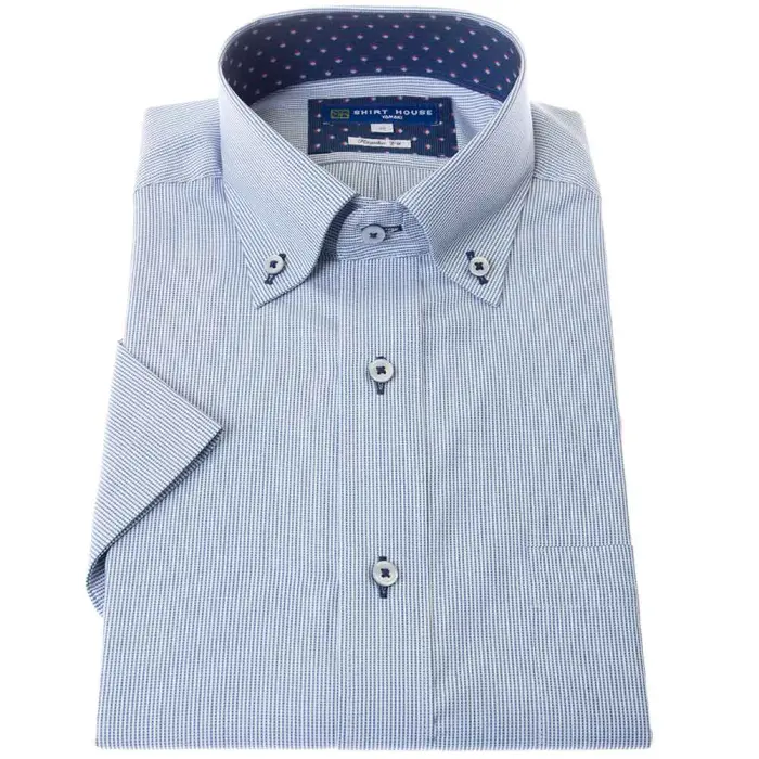 ワイシャツ 形態安定 半袖 ネイビーストライプ 青 紺 ボタンダウン レギュラー フィット 消臭 吸水速乾 シャツハウス メンズ