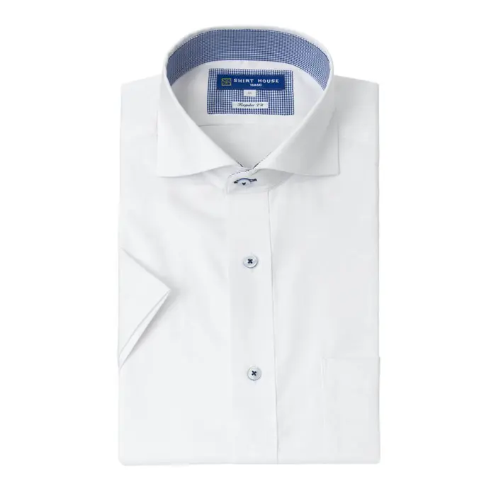 ワイシャツ 形態安定 半袖 ホワイト 白 ドビー カッタウェイ  レギュラー フィット 消臭 吸水速乾 シャツハウス メンズ