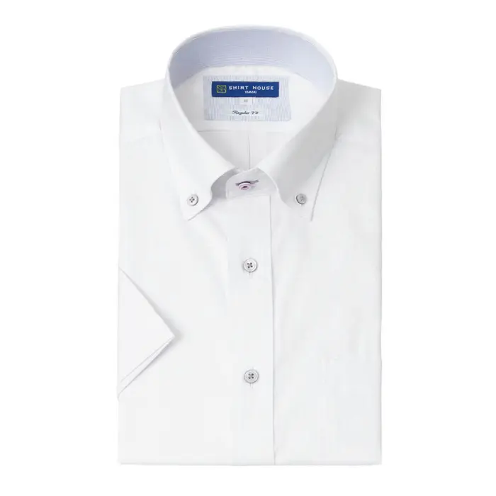 ワイシャツ 形態安定 半袖 白ドビー ホワイト ボタンダウン レギュラー フィット 消臭 吸水速乾 シャツハウス メンズ