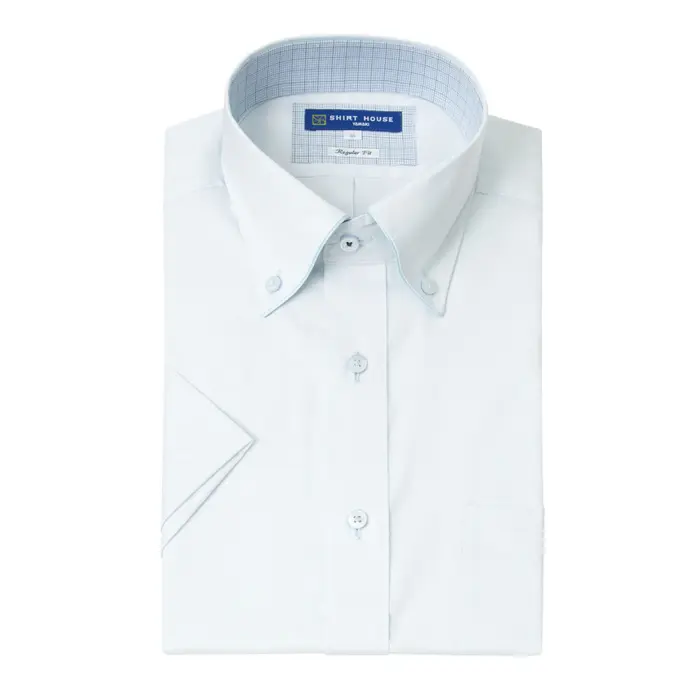 ワイシャツ 形態安定 半袖 ブルー ドビー ボタンダウン レギュラーフィット 消臭 吸水速乾 シャツハウス メンズ