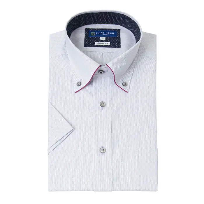 ワイシャツ 形態安定 半袖 パープル ドビー ボタンダウン  レギュラーフィット 消臭 吸水速乾 シャツハウス メンズ