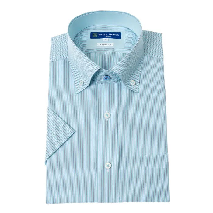 ワイシャツ 形態安定 半袖 マルチカラー ストライプ ボタンダウン レギュラーフィット 消臭 吸水速乾 シャツハウス メンズ