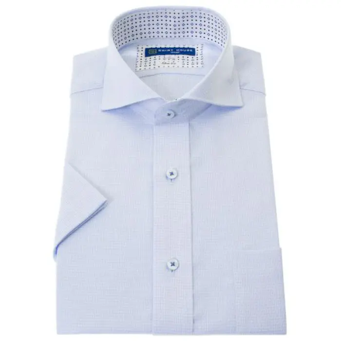 ワイシャツ 半袖 形態安定 ブルードビー 青 カッタウェイ スリム 細身 シャツハウス メンズ ドレスシャツ