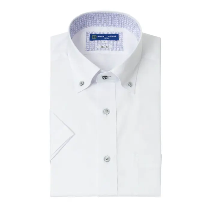 ワイシャツ 半袖 形態安定 ホワイト 白 ドビー ボタンダウン スリム 細身 シャツハウス メンズ ドレスシャツ
