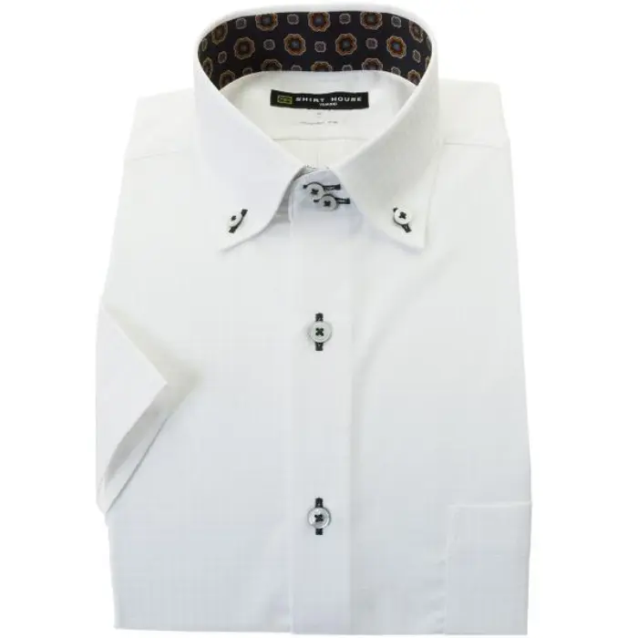 ワイシャツ 形態安定 半袖 白 ドビー ボタンダウン レギュラー フィット シャツハウス