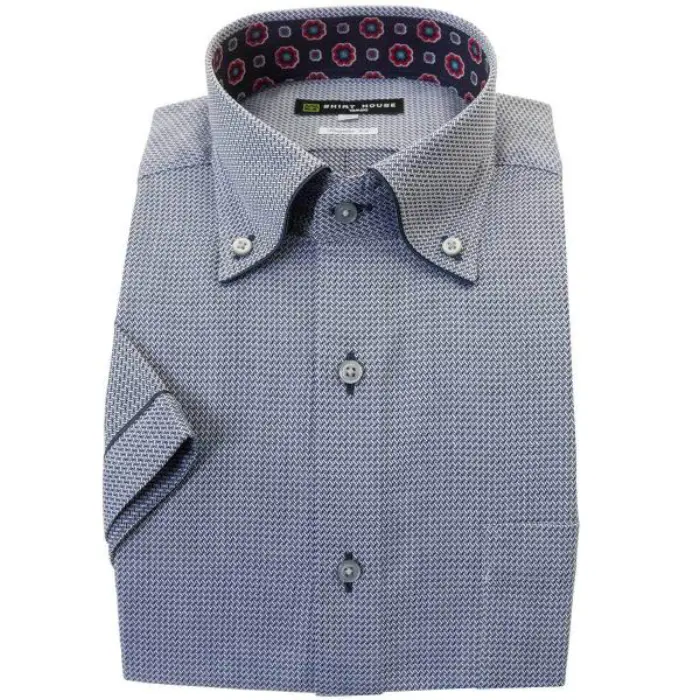 ワイシャツ 形態安定シャツハウス 半袖 ネイビー 紺 パープル 紫 ボタンダウン レギュラー フィット 