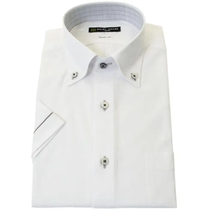 ワイシャツ 形態安定 シャツハウス 半袖 ホワイト 白ドビー ボタンダウン レギュラー フィット ブラックレーベル