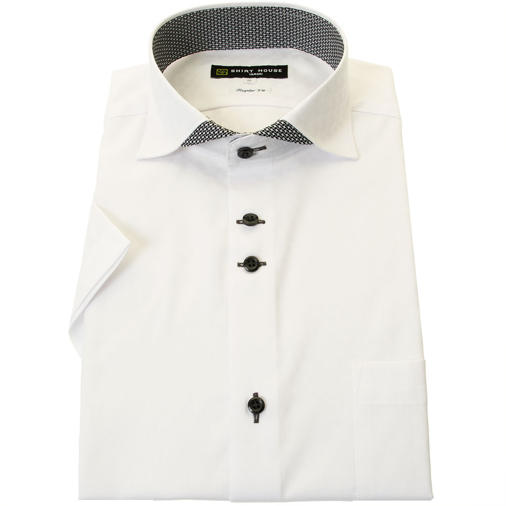 半袖ワイシャツ ホワイト ドビー フラボノ シルキーストレッチ SHIRT HOUSE・ブラックレーベル