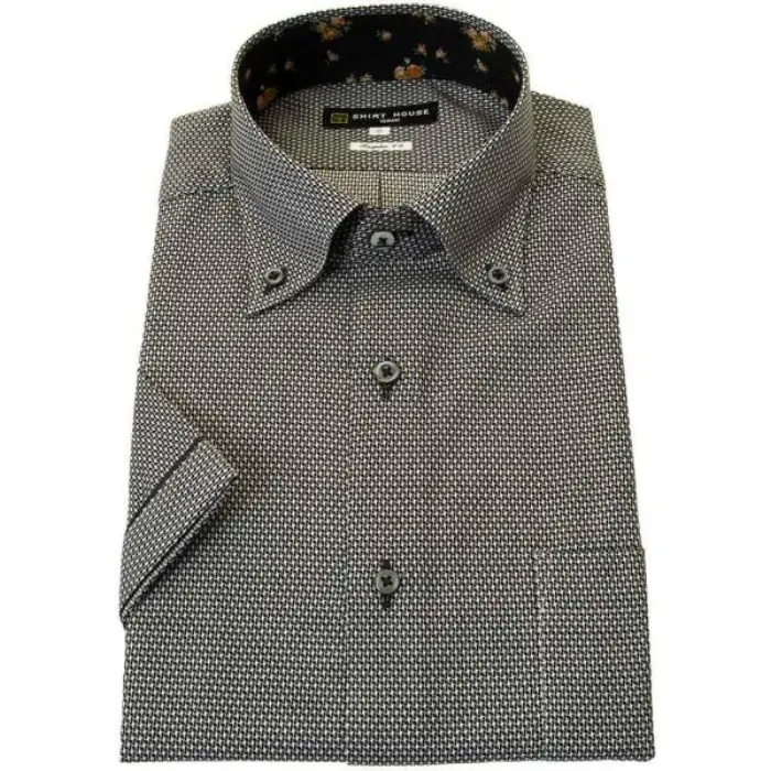 ワイシャツ 形態安定 シャツハウス 半袖 ブラック 黒 ボタンダウン レギュラー フィット ブラックレーベル