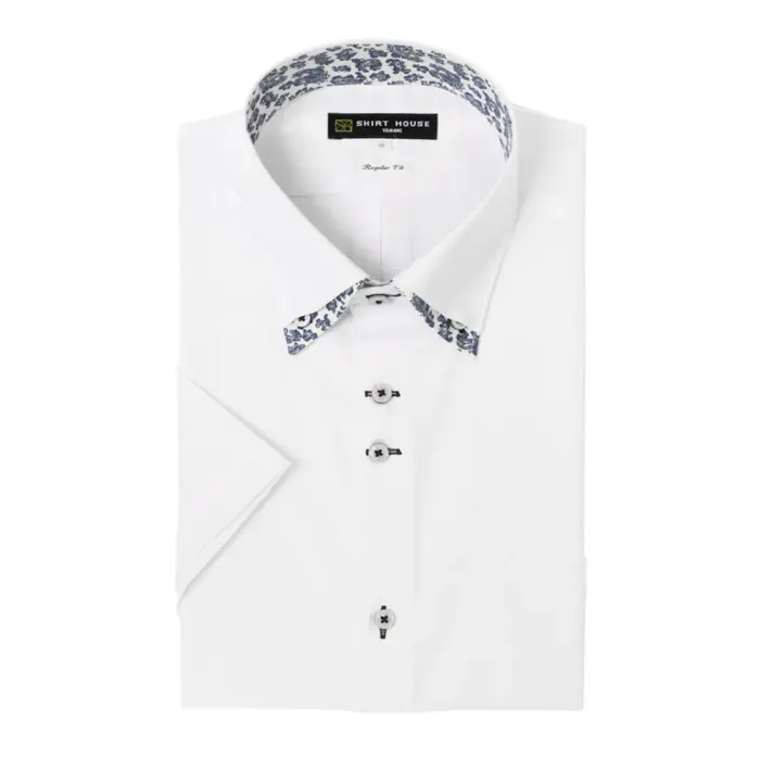 ワイシャツ 形態安定 シャツハウス 半袖 ボタンダウン レギュラー フィット ブラックレーベル ドビー 白 ホワイト