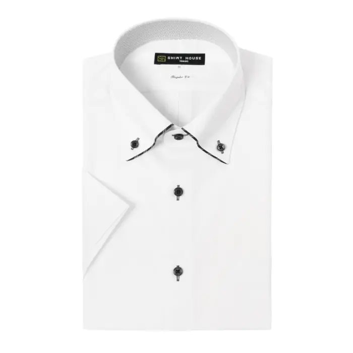 ワイシャツ 形態安定 シャツハウス 半袖 ボタンダウン レギュラー フィット ブラックレーベル ドビー 白 ホワイト