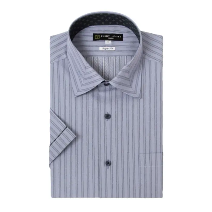 ワイシャツ 形態安定 シャツハウス 半袖 パープル 紫 レギュラー フィット ブラックレーベル