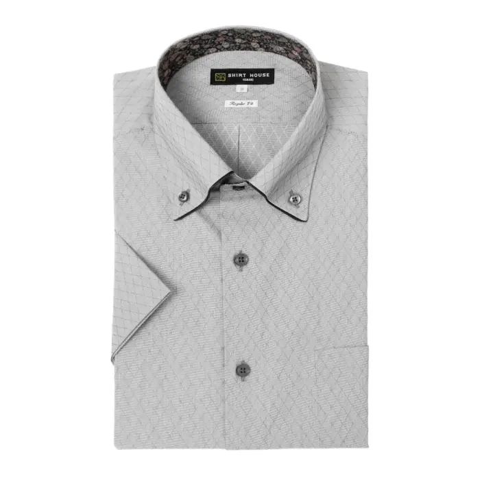 ワイシャツ 形態安定 シャツハウス 半袖 ボタンダウン レギュラー フィット ブラックレーベル　ドビー グレー