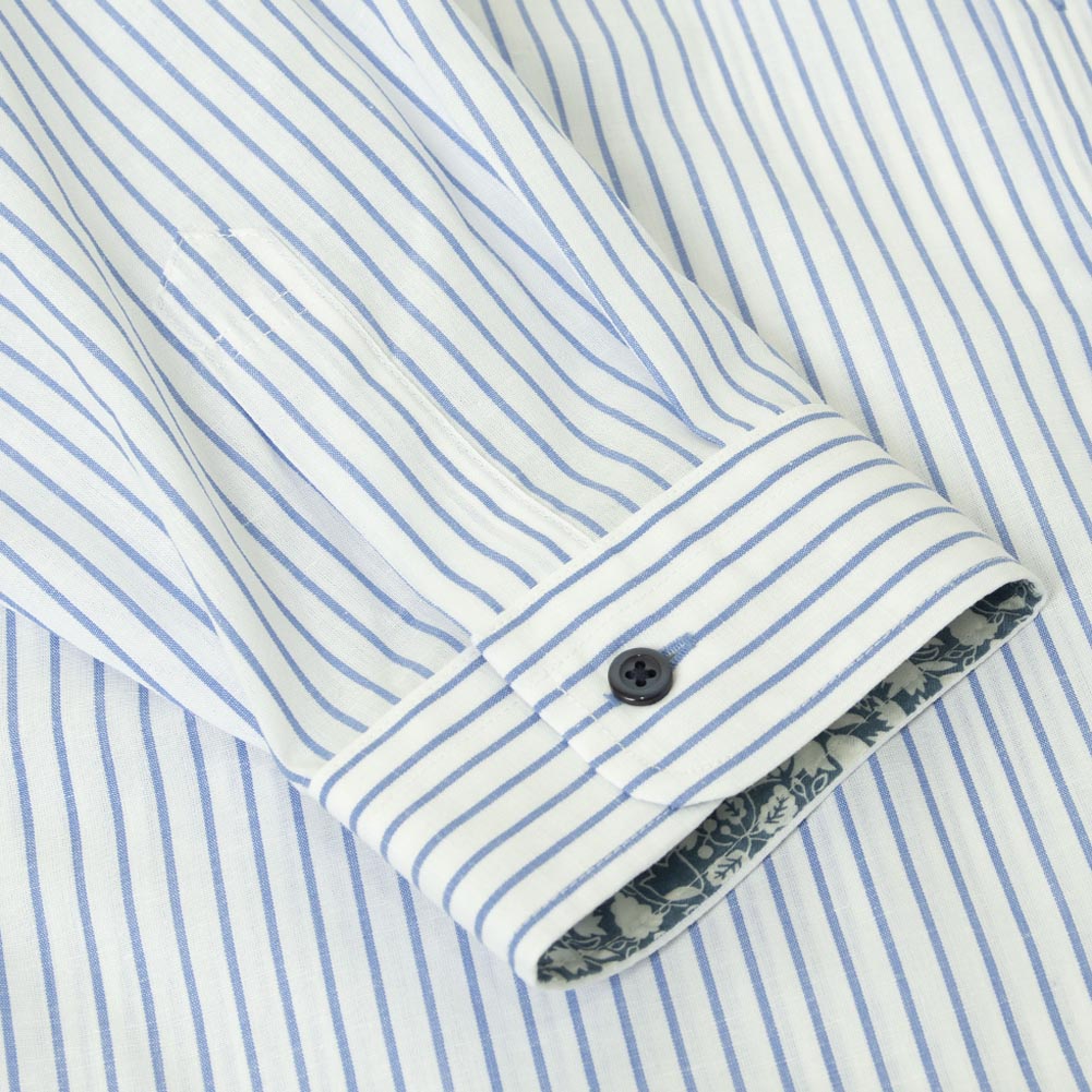 ワイシャツ イージーケア 七分袖 青 ブルー ストライプ ワイドカラー レギュラー フィット シャツハウス メンズ カジュアルシャツ 7分袖