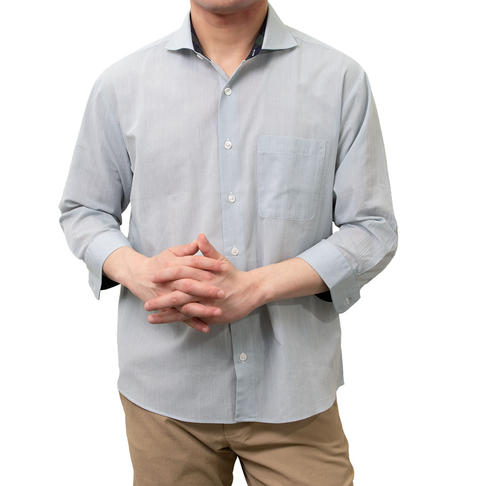 リネン100%無地バンドカラー7分袖CA｜SHIRT STATION（シャツ