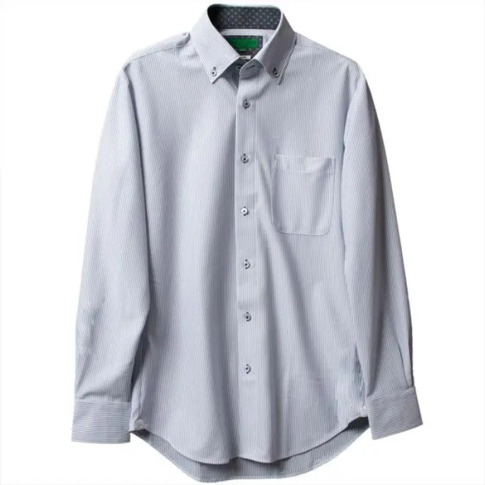 ワイシャツ ニット ニットシャツ S M L LL 長袖 ノーアイロン ネイビー ストライプ ボタンダウン スリム シャツハウス メンズ シャツ 裄詰め不可