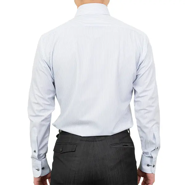 ニットシャツ(裄詰不可) スリムフィット ストライプ ブルー ニット