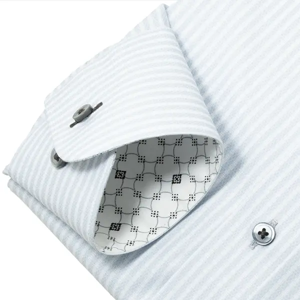 ニットシャツ(裄詰不可) スリムフィット ストライプ ブルー ニット