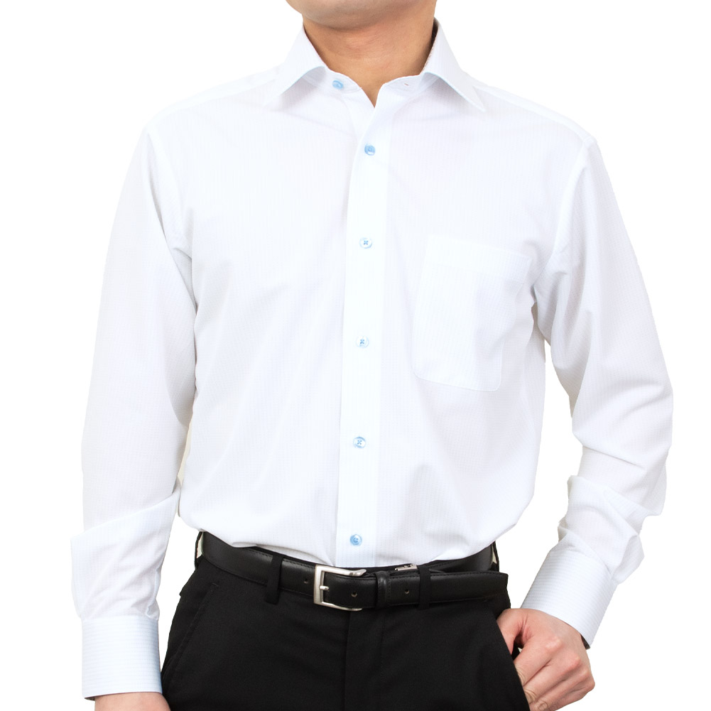 ニットシャツ(裄詰不可) ストライプ ブルー ニット 吸水速乾 SWAN