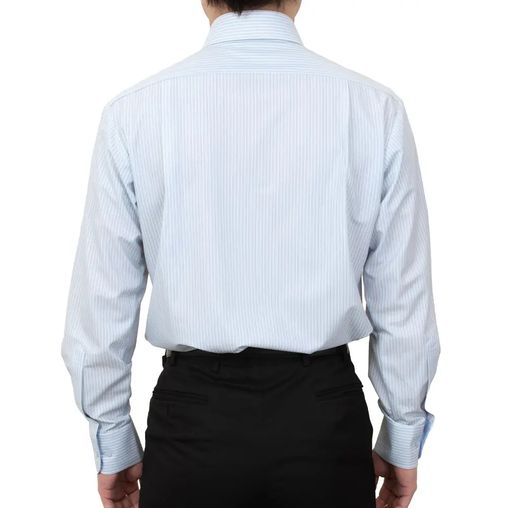 ニットシャツ(裄詰不可) ストライプ ブルー ニット 吸水速乾 SWAN