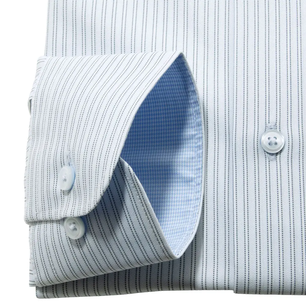 ニットシャツ(裄詰不可) ストライプ ブルー ニット 吸水速乾 SWAN