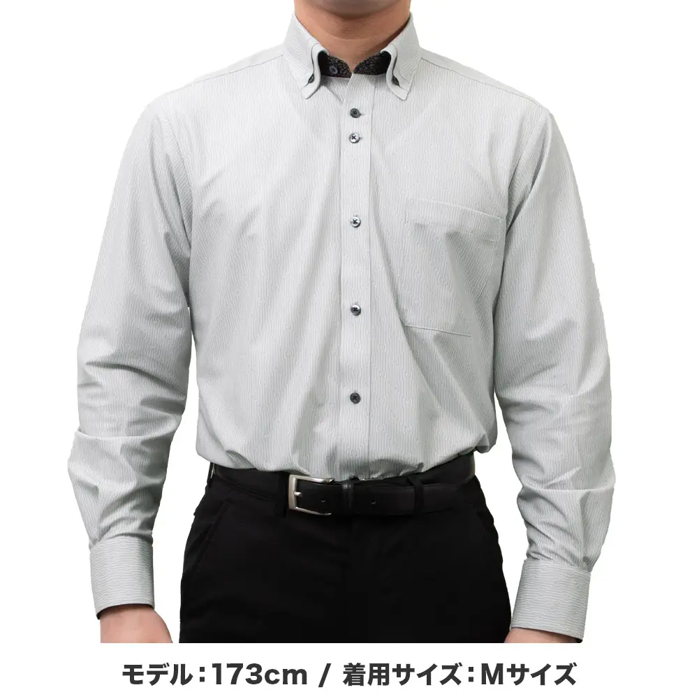 ニットシャツ(裄詰不可) 総柄 グレー ニット SWAN・ブラックレーベル