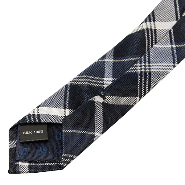 ネクタイ シルク100％ 7センチ チェック ネイビー 紺 プレゼント 就活