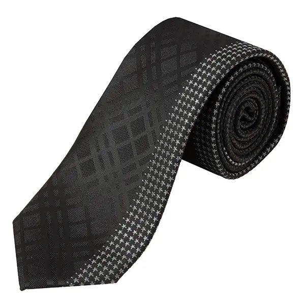 ネクタイ シルク100％ 7センチ チェック ブラック 黒 プレゼント 成人