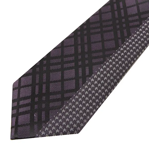 ネクタイ シルク100％ 7センチ チェック パープル 紫 プレゼント 成人